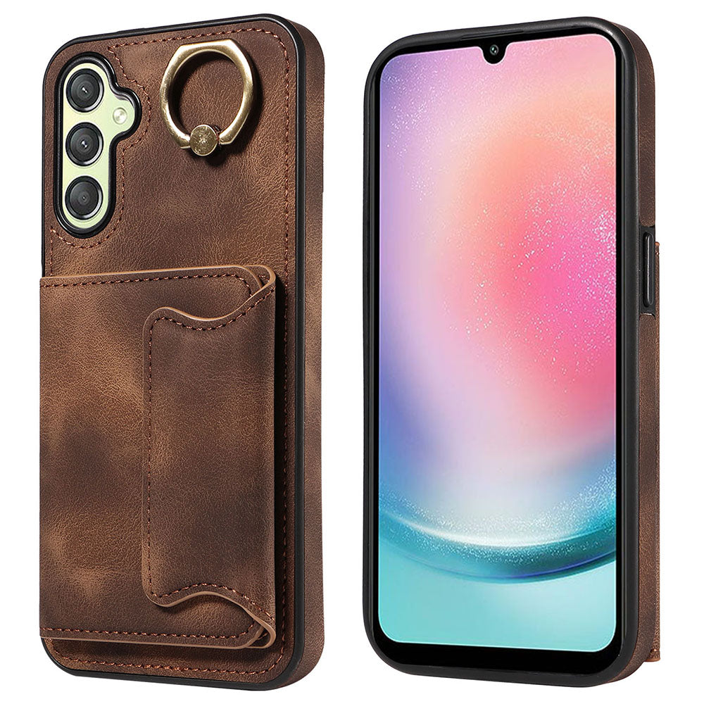 001 For Samsung Galaxy A24 4G A25 5G Card Holder Back Cover PU Leather Coated TPU Phone Case with Ring Kickstand 001 For Samsung Galaxy A24 4G A25 5G Card Holder Back Cover PU Leather Coated TPU Phone Case with Ring Kickstand